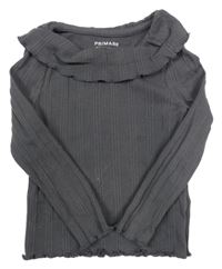 Antracitové žebrované triko s volánem Primark