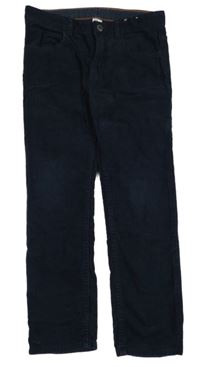 Tmavomodré manšestrové slim fit kalhoty H&M