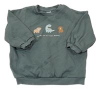 Khakišedá oversize mikina s medvídky a dinosaurem a nápisem H&M