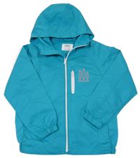 Tyrkysová šusťáková jarní bunda s nápisem a kapucí Zara