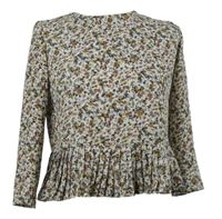Dámská smetanovo-barevná kytičkovaná crop halenka s plisováním Bershka 
