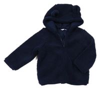 Tmavomodrá huňatá propínací podšitá bunda s kapucí V by Very