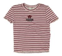 Růžovo-bílo-vínové pruhované žebrované crop tričko - Stranger Things H&M