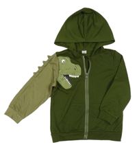 Khaki propínací mikina s dinosaurem a kapucí Shein
