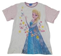 Bílo-světlerůžovo-starorůžové tričko s Elsou Disney