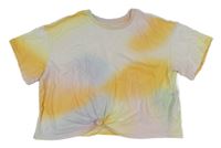 Žluto-zeleno-bílé batikované crop tričko s uzlem H&M