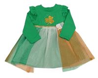 Zeleno-pruhované bavlněno/tylové šaty s jetelem Primark