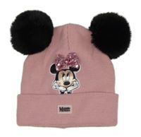 Světlerůžová pletená čepice s Minnií a bambulemi Disney