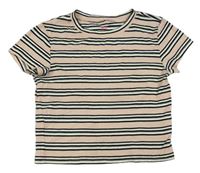 Světlerůžovo-černo-bílé pruhované žebrované crop tričko H&M
