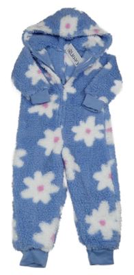 Nové - Modrá květovaná chlupatá kombinéza s kapucí George