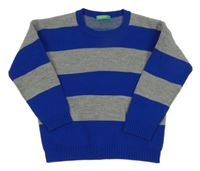 Cobaltově modro-šedý pruhovaný svetr Benetton