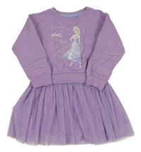 Lila teplákovo/tylové šaty s Elsou Disney
