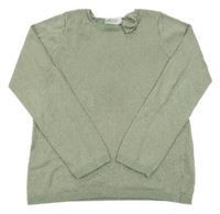 Zelenošedý třpytivý svetr s mašlí H&M
