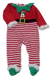 Červeno-zeleno-bílý sametový overal s Mickeym Disney