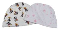 2set - Smetanová čepice s Mickeym + bílá čepice s hvězdami 