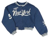 Tmavomodrá propínací crop mikina s nápisem H&M