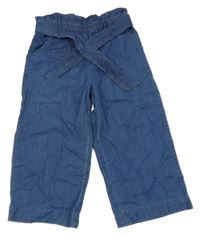 Modré lehké riflové culottes kalhoty s páskem 
