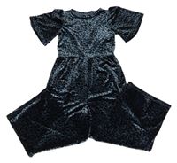 Tmavomodro-černý vzorovaný sametový kalhotový overal Next