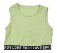 Světlezeleno-černý žebrovaný crop top s nápisy 