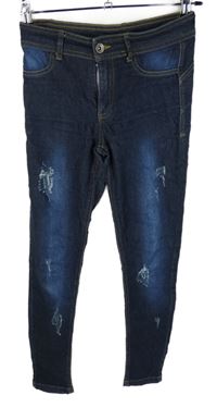 Dámské tmavomodré skinny elastické rifle s prošoupáním Calzedonia 