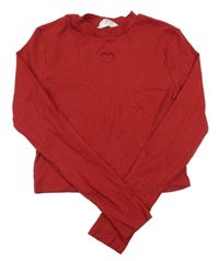 Červené žebrované crop triko se srdíčkem H&M