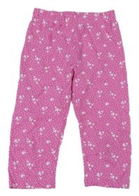 Růžové puntíkaté capri legíny s květinami Kids