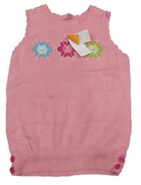 Nové - růžová svetrová vesta s květy a kamínky GYMBOREE.
