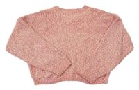 Růžovo-béžový vzorovaný žinylkový crop oversize svetr H&M