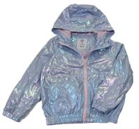 Světlemodro-růžová šusťáková lesklá podzimní bunda s kapucí Kiki&Koko