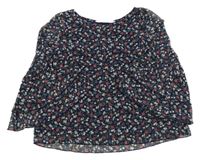 Tmavomodrá šifonová halenka s kytičkami H&M