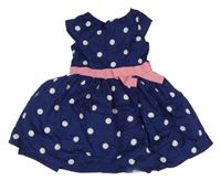 Tmavomodro-bílo-růžové puntíkaté šaty s mašlí Carter's