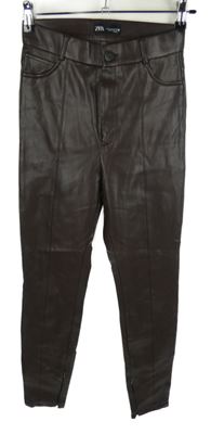 Dámské hnědé koženkové skinny kalhoty Zara 