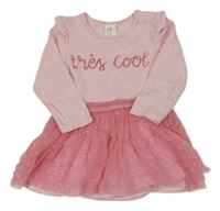 Světlerůžové šaty s body a tylovou sukní H&M