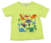Neonově žluté sportovní tričko s dinosaury 