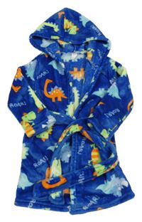Modrý plyšový župan s dinosaury a kapucí Shein 