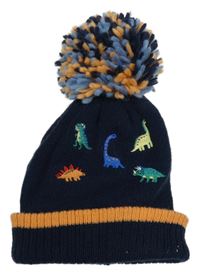 Tmavomodrá pletená čepice s dinosaury a bambulí Originals