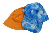 2set - Modro-bílá batikovaná kšiltovka s nášivkou + oranžový klobouk
