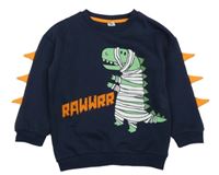 Tmavomodrá mikina s ostny a dinosaurem Tu