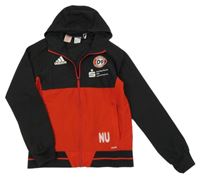 Černo-červená šusťáková sportovní bunda s kapucí Adidas