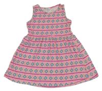 Růžovo-mintovo-žluté vzorované bavlněné šaty Primark