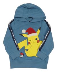 Modrošedá mikina s Pikachu s vánočním motivem a pruhem a kapucí C&A