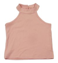 Světlerůžový žebrovaný crop top 