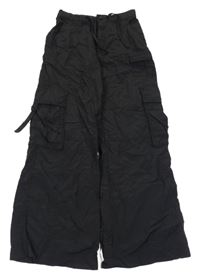 Černé šusťákové široké cargo kalhoty H&M
