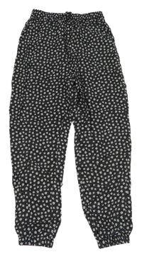 Černo-bílé květované volné cuff kalhoty H&M