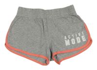 Šedé teplákové kraťasy s nápisem a neonovým lemem H&M