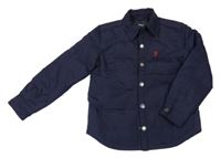 Tmavomodrá šusťáková zateplená bunda s výšivkou 