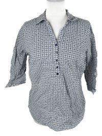 Dámská modro-bílá vzorovaná polo halenka 