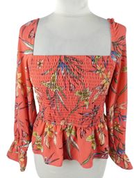 Dámská růžová květovaná peplum žabičková halenka Only 