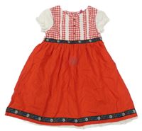 Červeno-bílé plátěné šaty s kytičkami a madeirou Kids 