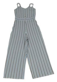 Modro-bílo-černý pruhovaný žebrovaný kalhotový culottes overal New Look